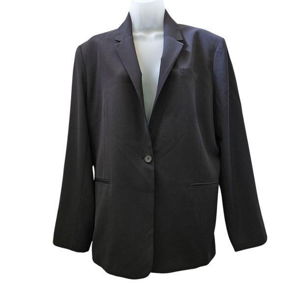 Everlane Blazer Womens sz 16 Black Wool One Button Jacket Academia Career Preppy - Picture 1 of 15